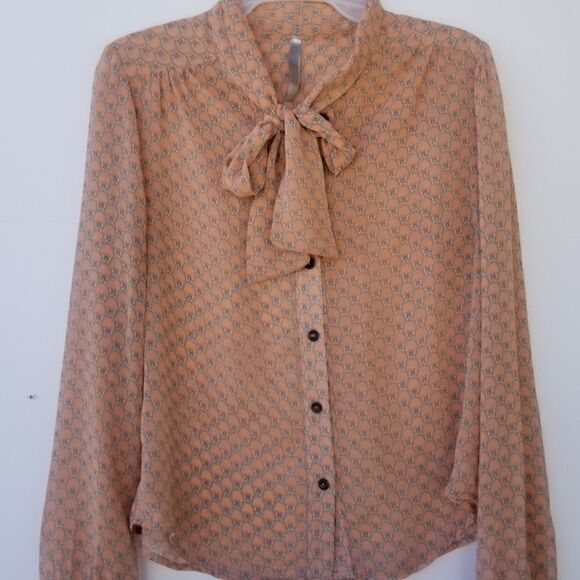 Mona B Long Sleeve Blouse With Tie. - Picture 1 of 14